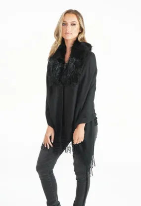 Black Faux Fur Detail Shawl