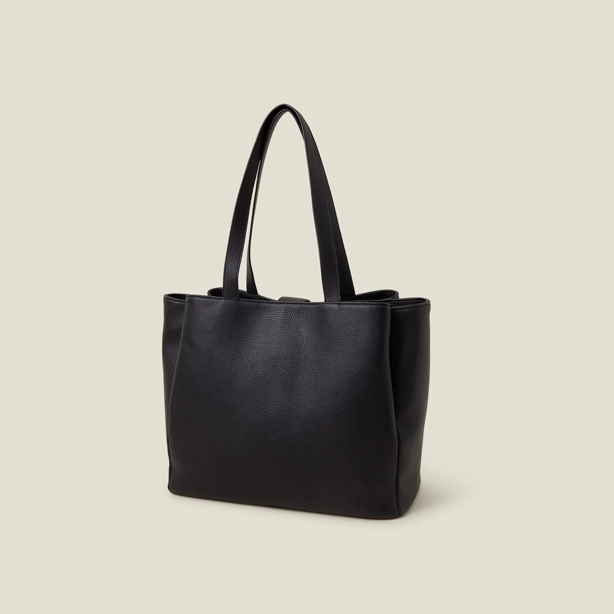 Black Faux Leather Work Tote Bag