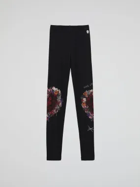 Black Floral Print Leggings (Kids)