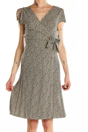 Black Floral Wrap Midi Dress