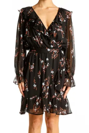 Black Floral Wrap Mini Dress