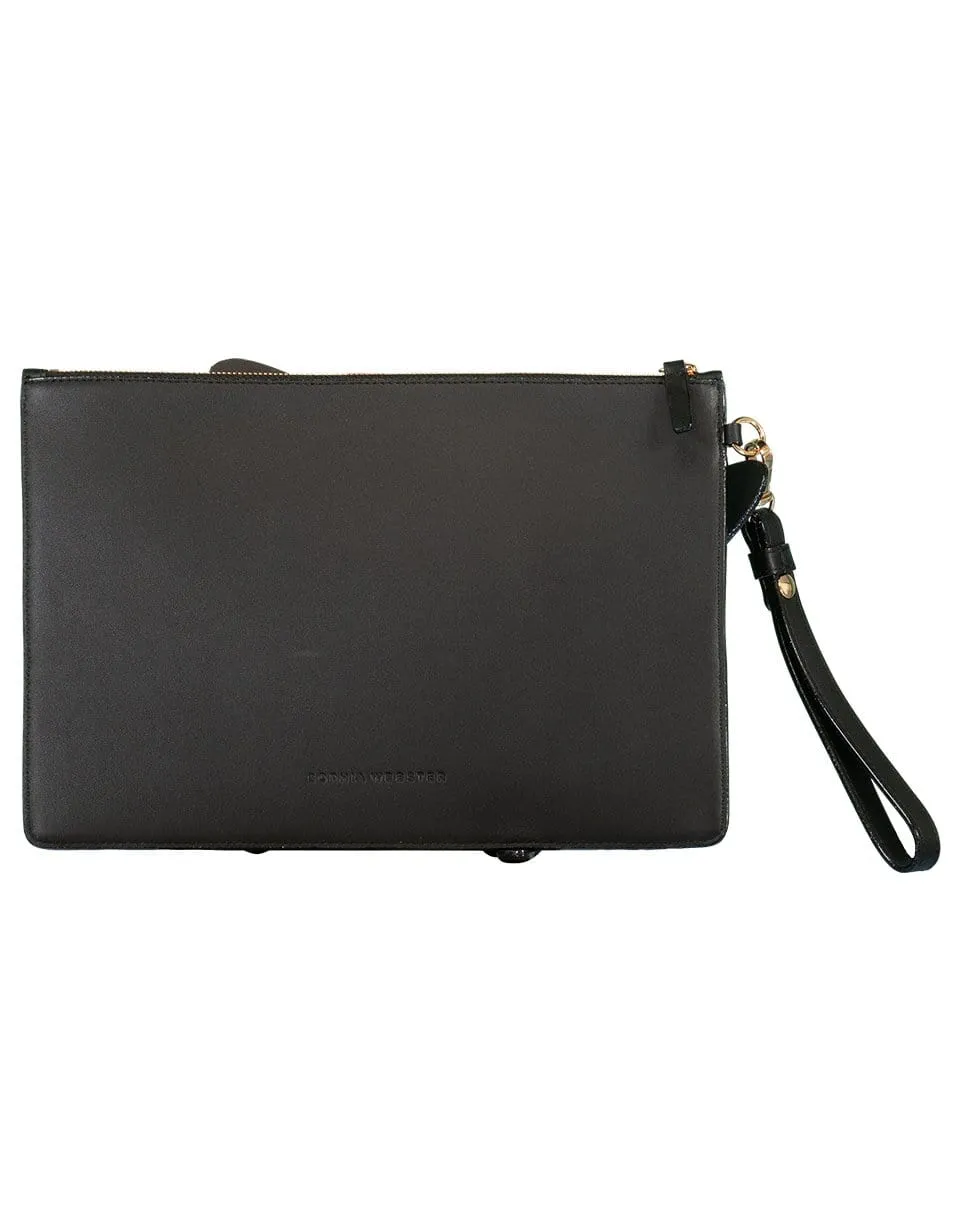 Black Flossy Embellished Pouchette