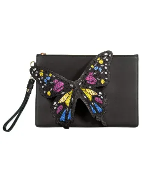Black Flossy Embellished Pouchette