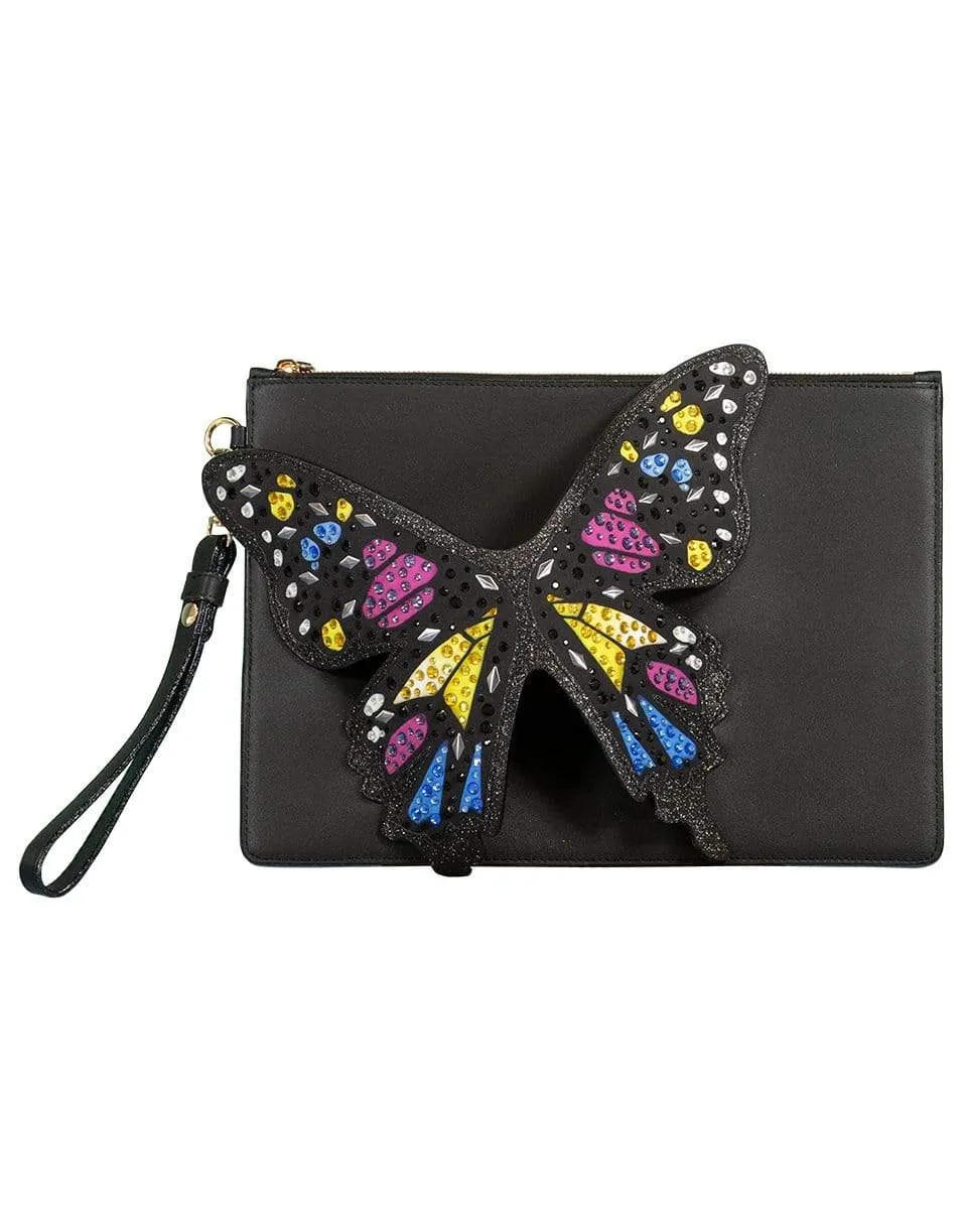 Black Flossy Embellished Pouchette