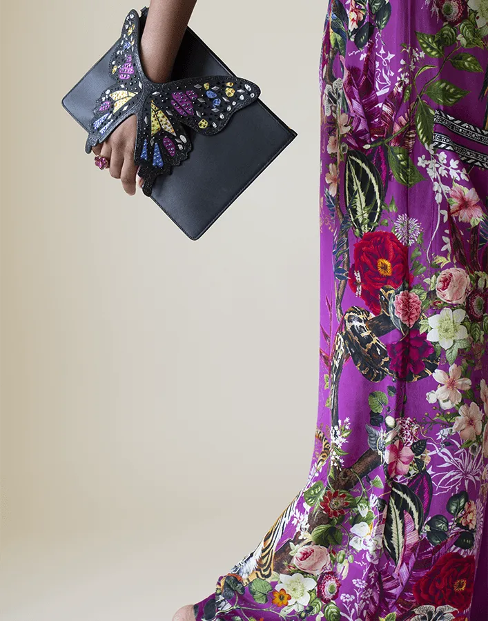 Black Flossy Embellished Pouchette