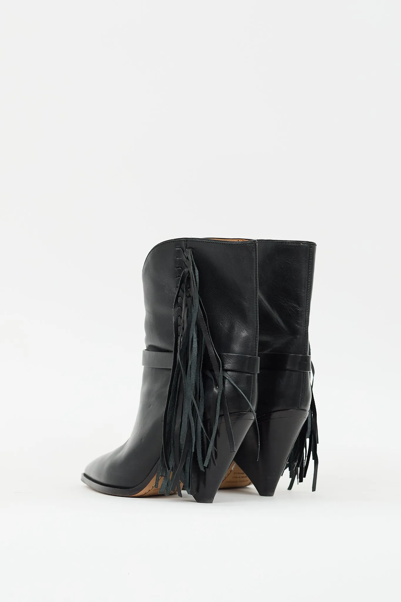 Black Fringed Leather Loffen Ankle Boot