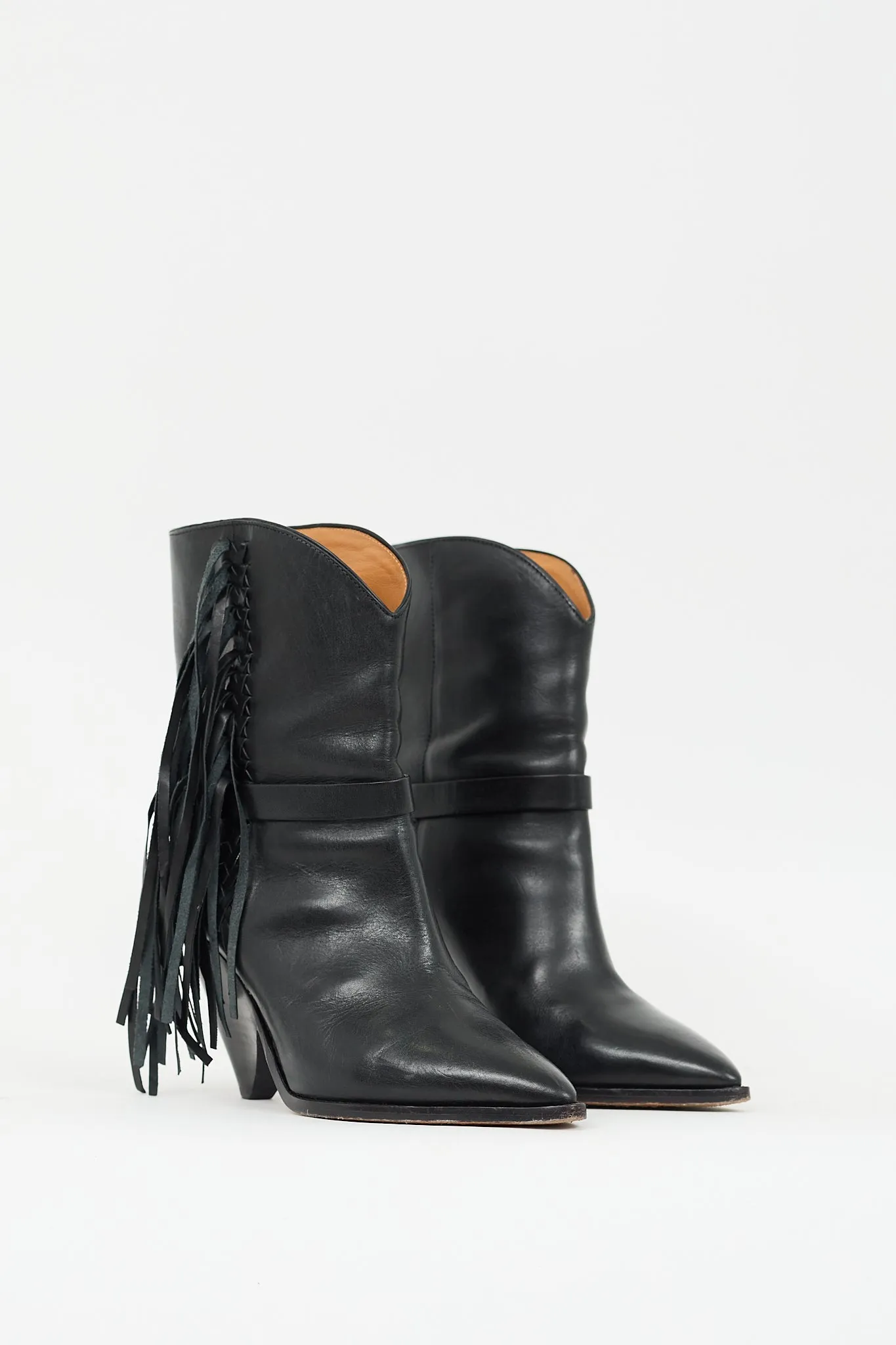 Black Fringed Leather Loffen Ankle Boot