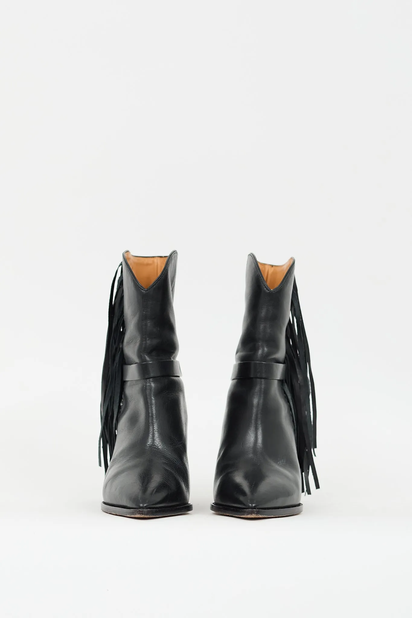 Black Fringed Leather Loffen Ankle Boot