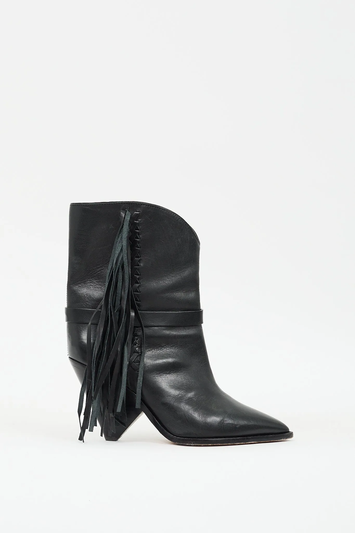 Black Fringed Leather Loffen Ankle Boot