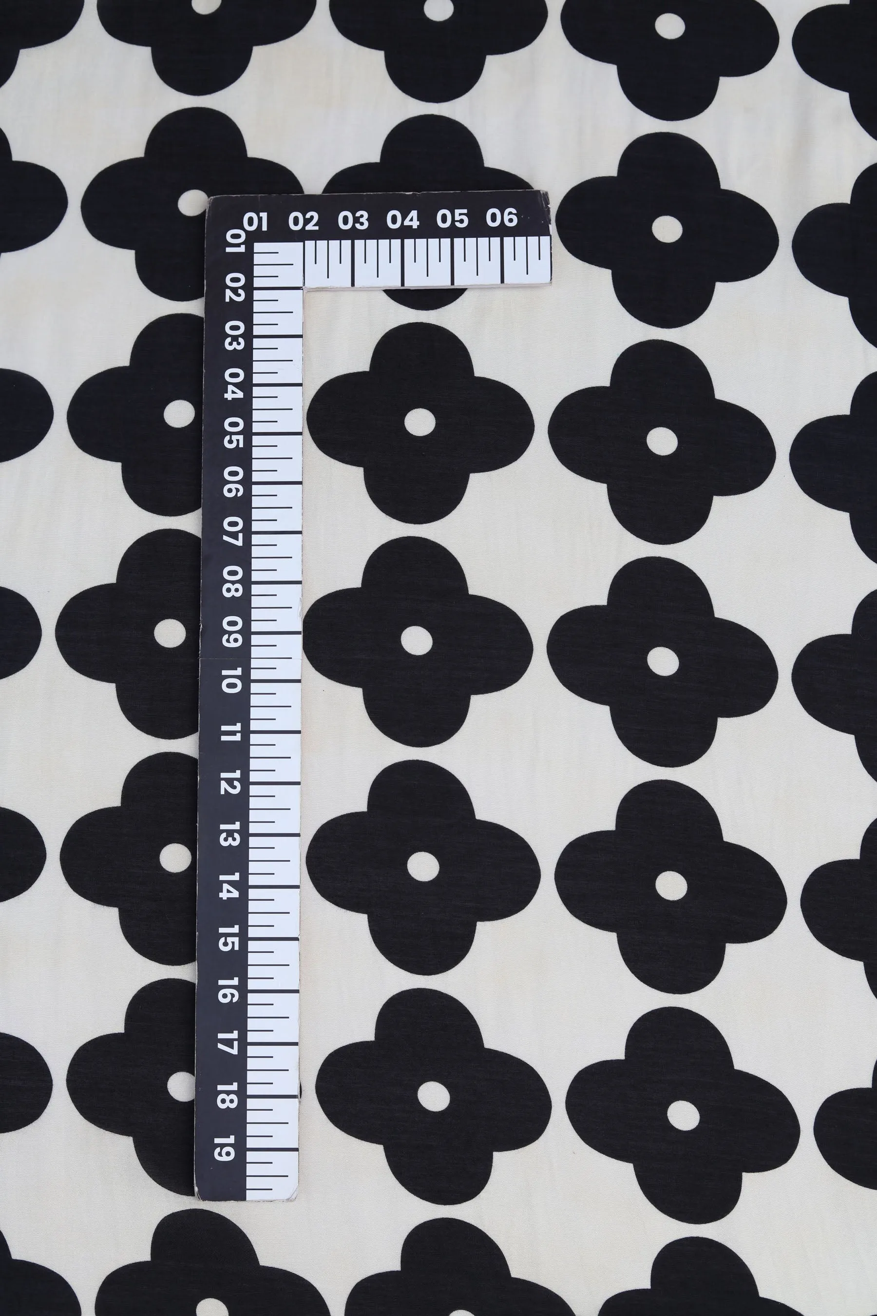 Black Geo Floral Pattern Printed Natural Muslin Silk Fabric