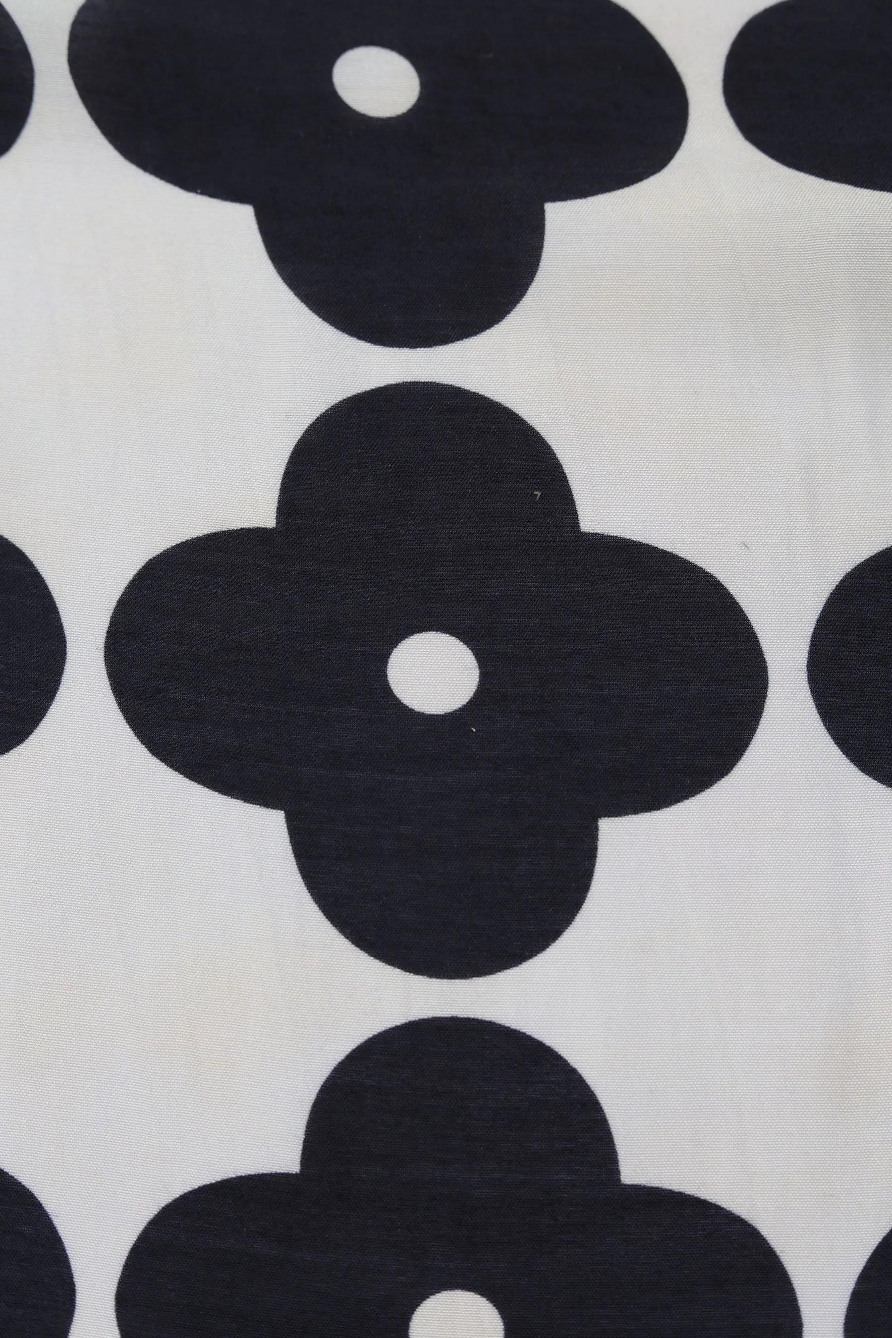 Black Geo Floral Pattern Printed Natural Muslin Silk Fabric