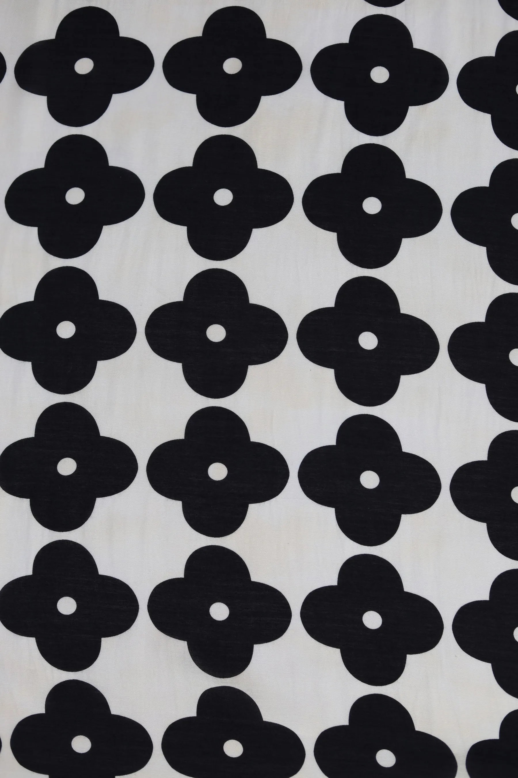 Black Geo Floral Pattern Printed Natural Muslin Silk Fabric