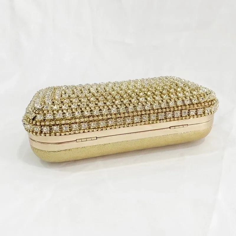 Black Gold Silver Pvc Pu Leather Stripe Rhinestone Square Evening Bags