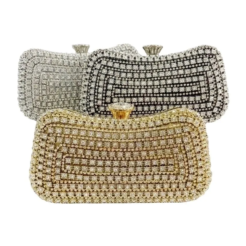 Black Gold Silver Pvc Pu Leather Stripe Rhinestone Square Evening Bags