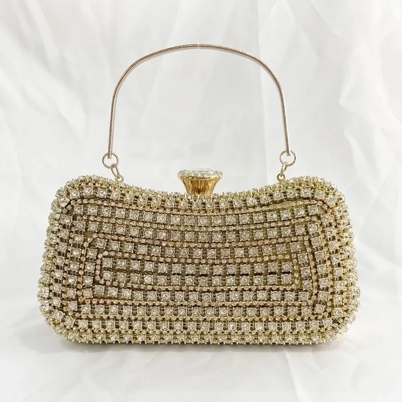 Black Gold Silver Pvc Pu Leather Stripe Rhinestone Square Evening Bags