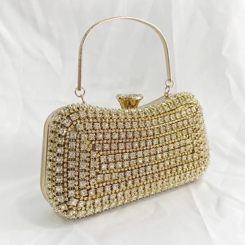Black Gold Silver Pvc Pu Leather Stripe Rhinestone Square Evening Bags