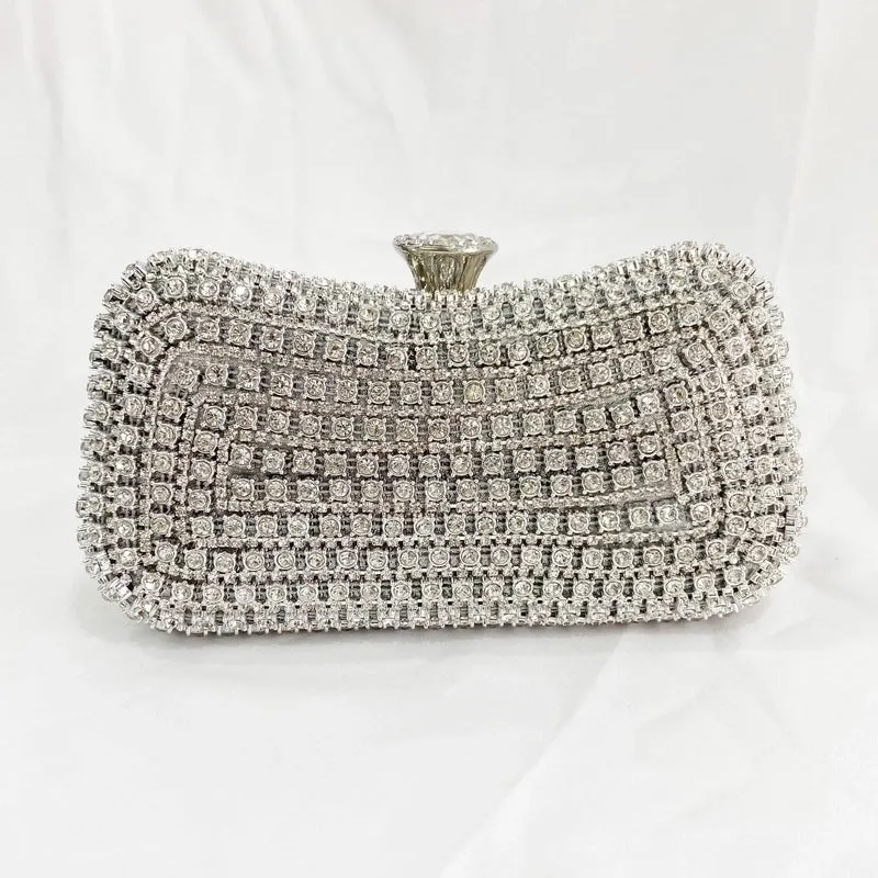Black Gold Silver Pvc Pu Leather Stripe Rhinestone Square Evening Bags
