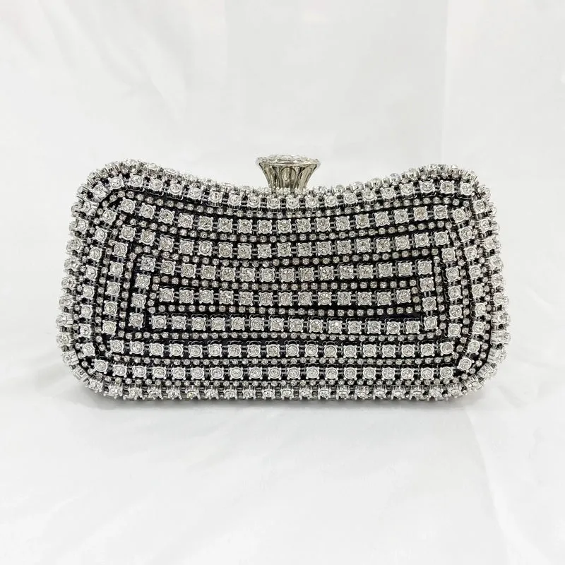 Black Gold Silver Pvc Pu Leather Stripe Rhinestone Square Evening Bags