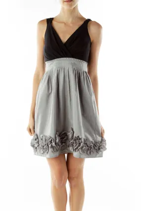 Black Gray Ruffled Cocktail Dress