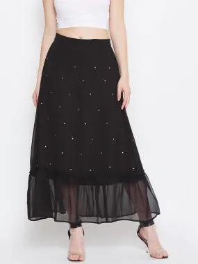 Black Hand Sequinned Gathered Skirt (Sku- BLJM20229)