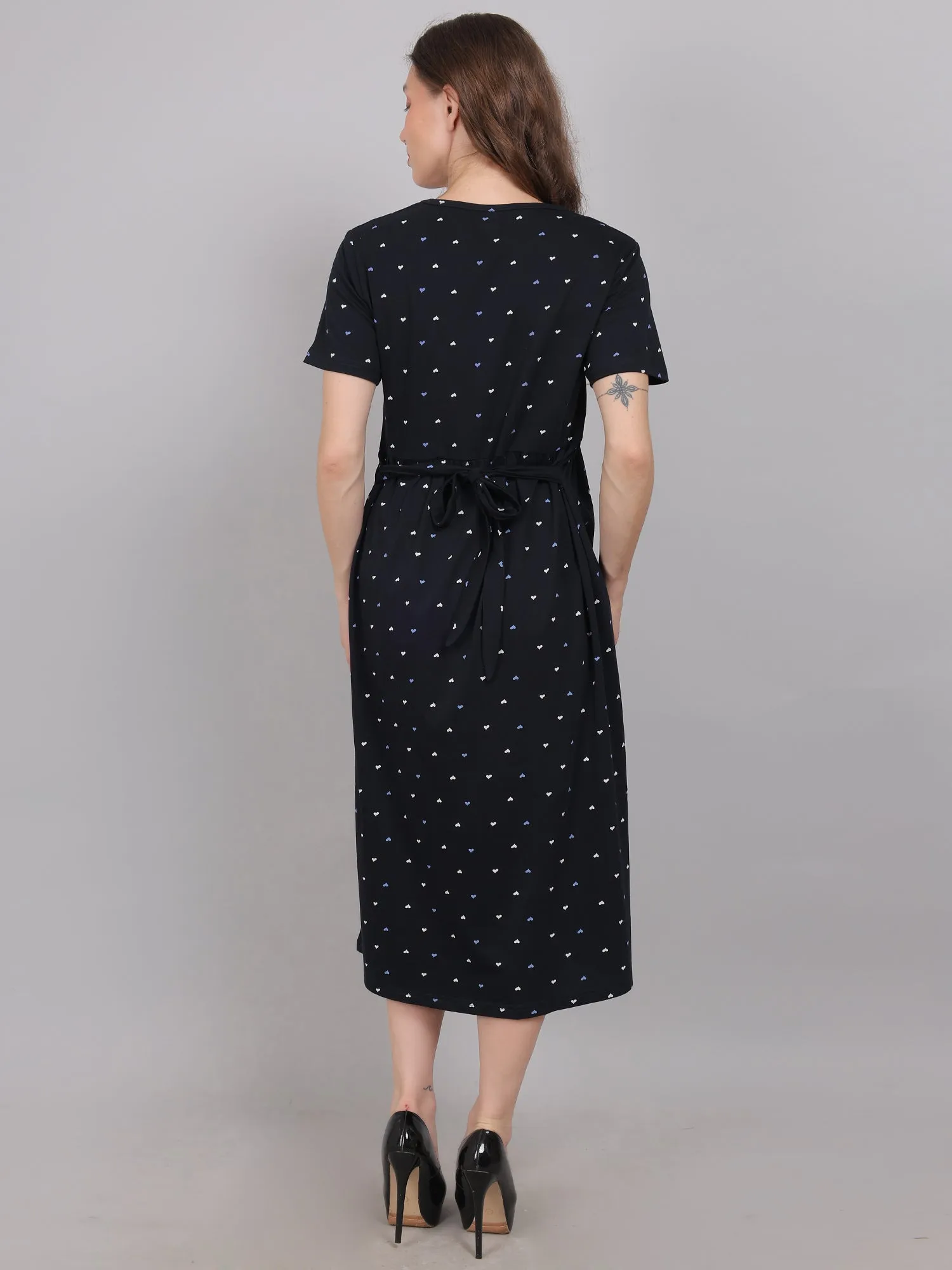 Black Heart Knitted Cotton Maternity Loungewear Dress