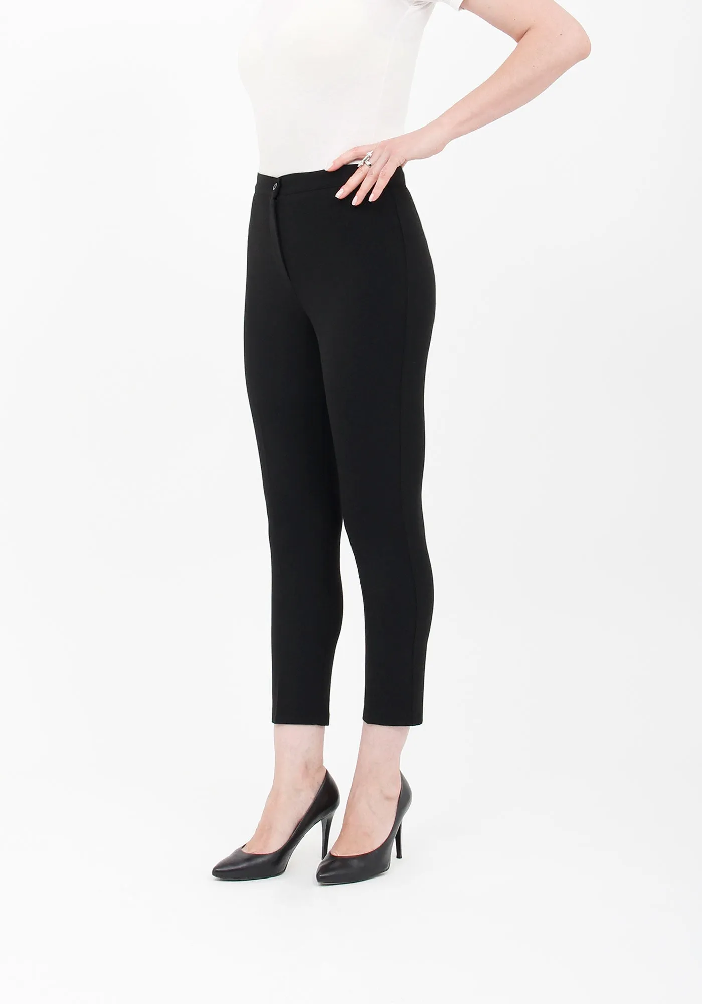 Black High Waist Slim Fit Stretchy Skinny Work Pants - G-Line