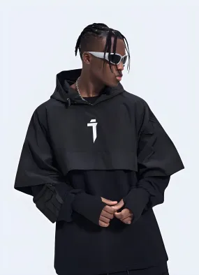 Black Hoodie Layered Crop Jacket