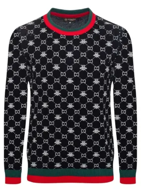 Black Italian Luxury Design Sweater Red-Green Stripes Regular-Fit Style No: SW-141