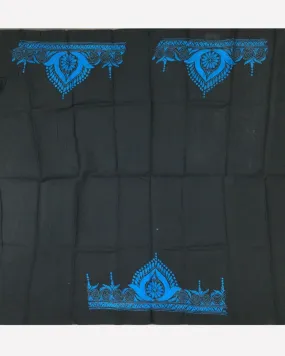 Black Kantha Blouse Material With Blue Embroidery