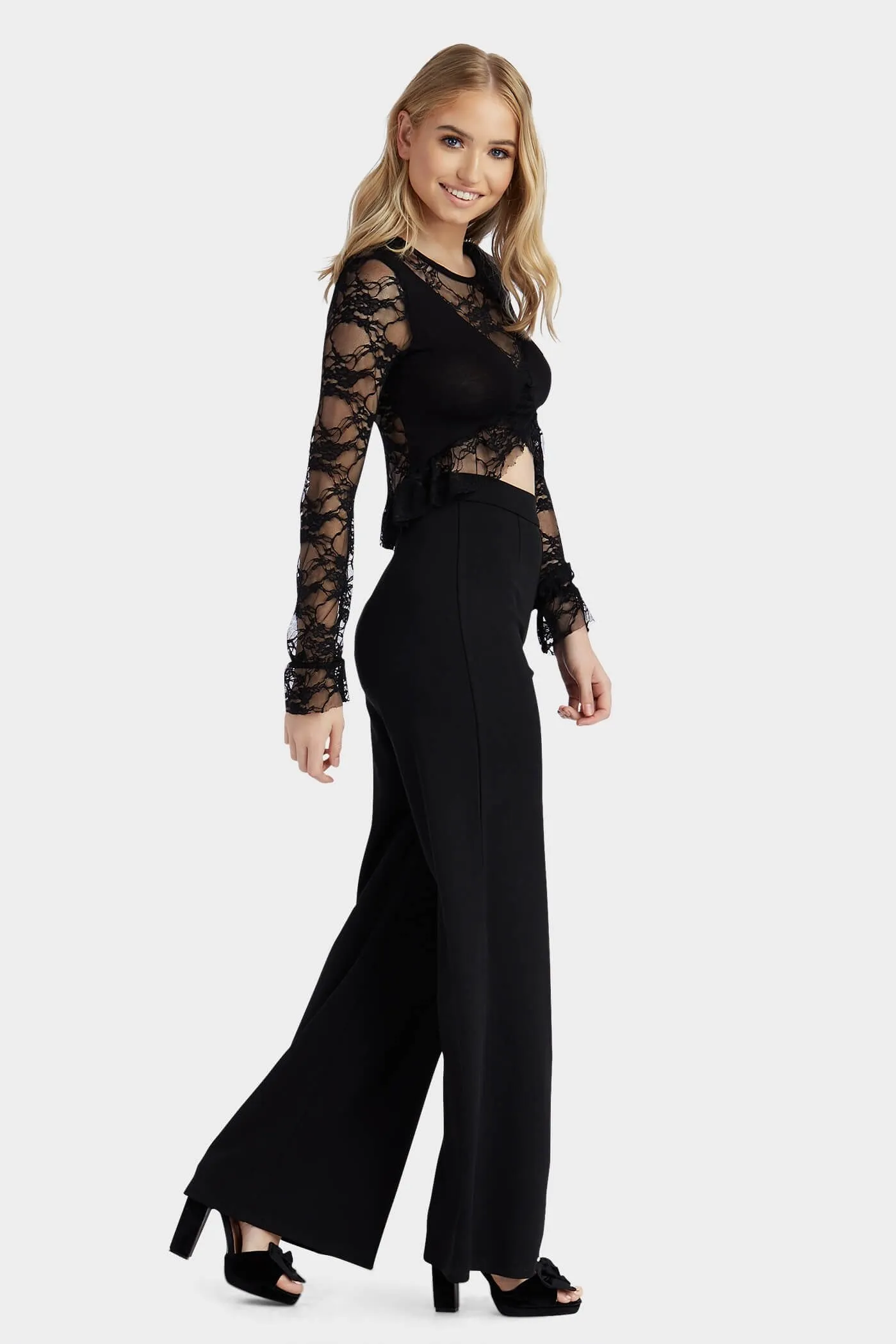 Black Lace Mesh Crop Top