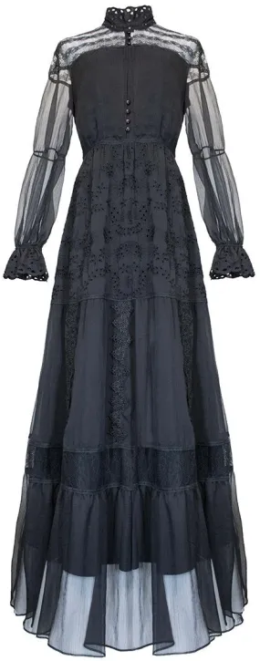 Black Lace-Trim Maxi Dress