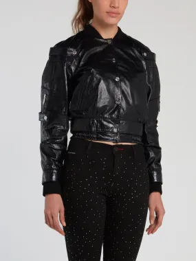 Black Lambskin Bomber Jacket