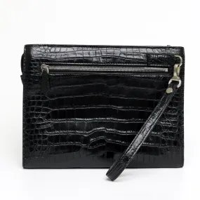 Black Large Wallet With Strap Alligator Clutch Bag Business Portfolio Briefcase