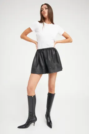 Black Leather Bell Mini Skirt