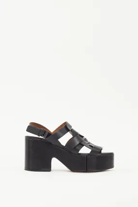 Black Leather Casey Woven Platform Sandal