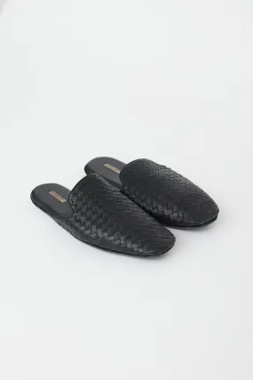 Black Leather Intrecciato Mule