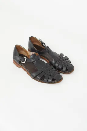 Black Leather Kelsey Woven Sandal