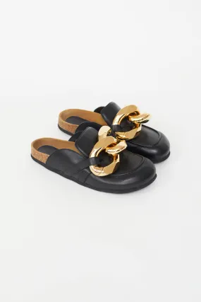 Black Leather Loafer Slides