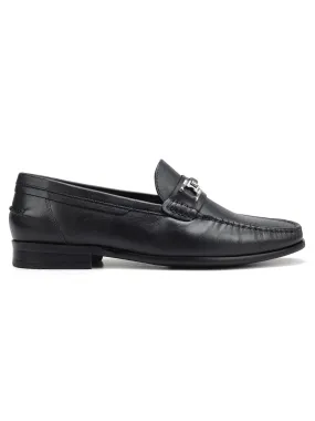 Black Leather Loafers With Panel On Top