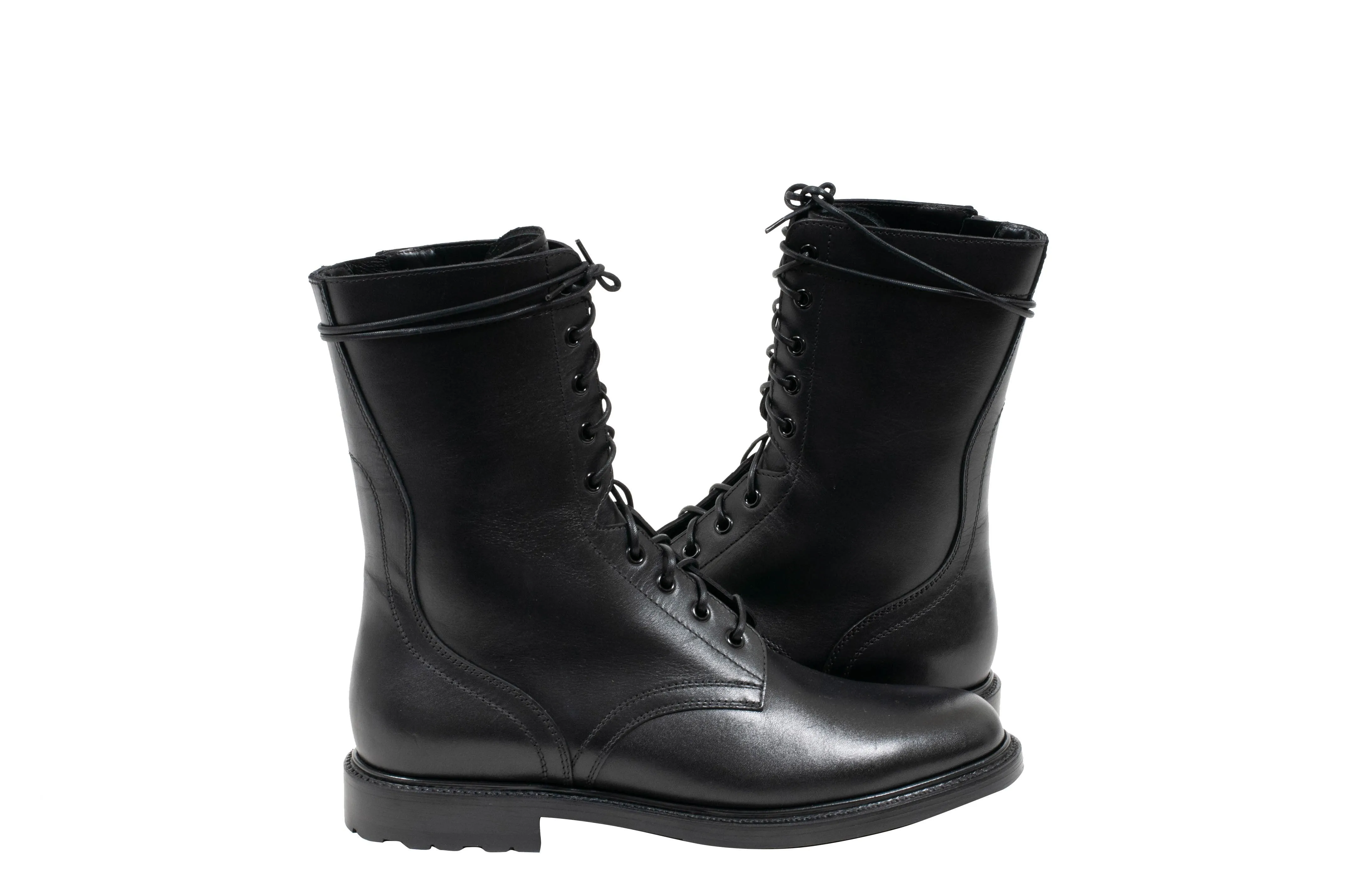 Black Leather Side Zip Combat Boots