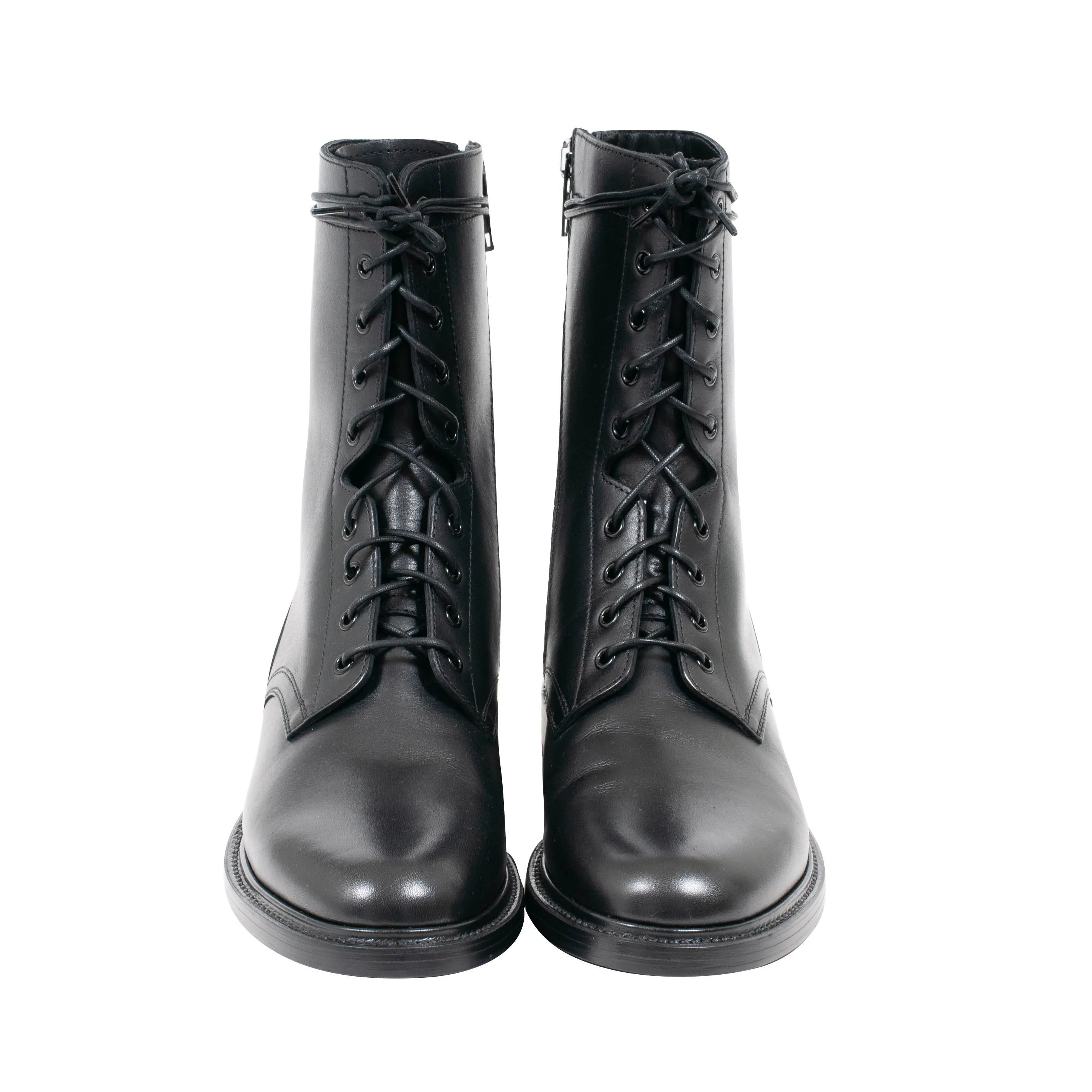 Black Leather Side Zip Combat Boots