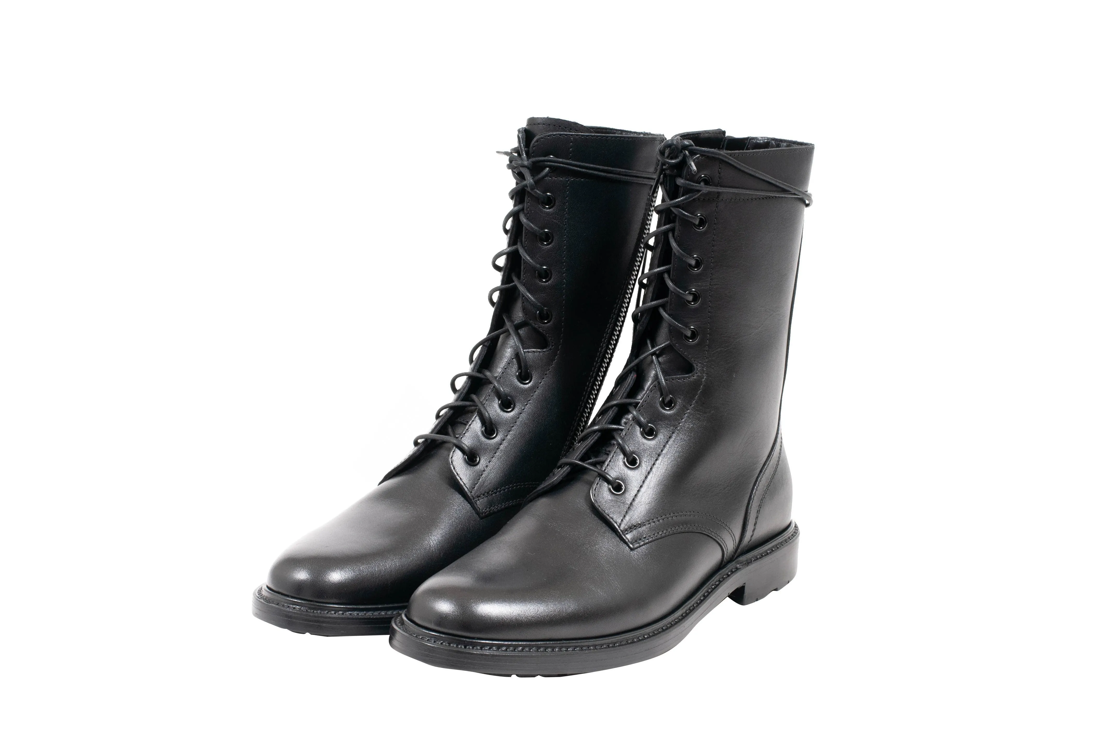 Black Leather Side Zip Combat Boots