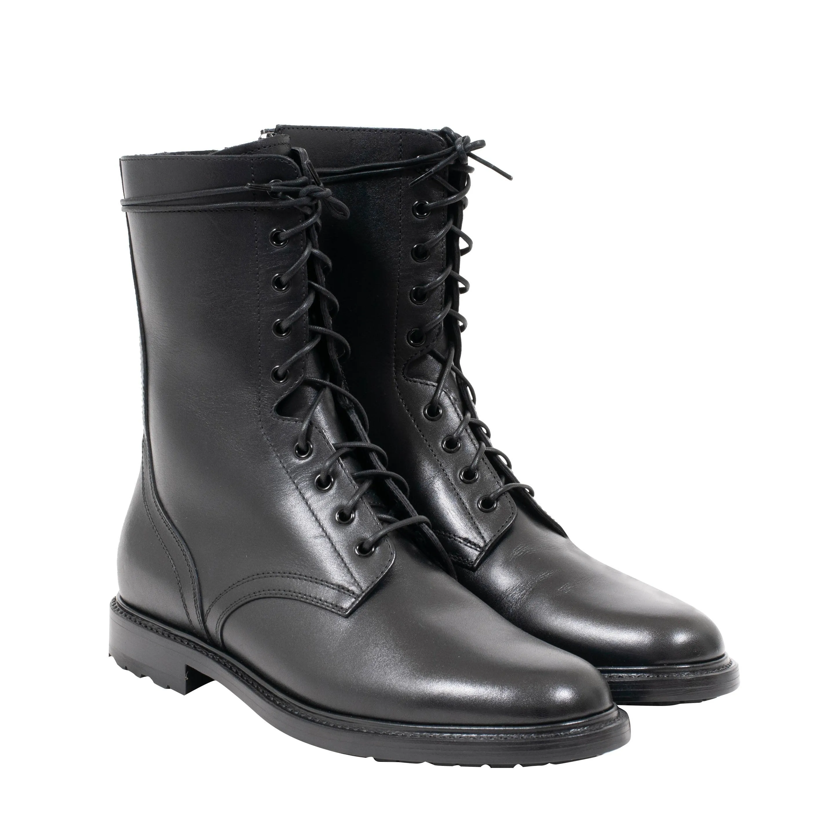 Black Leather Side Zip Combat Boots