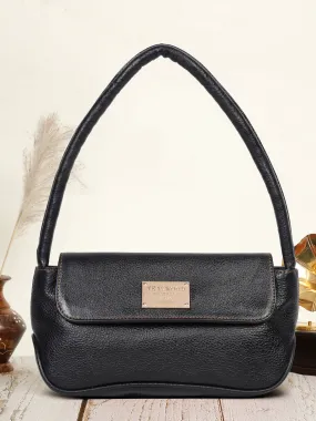 Black Leather Structured Shoulder Bag