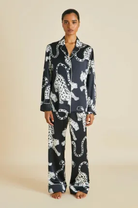 Black leopard silk pajama set