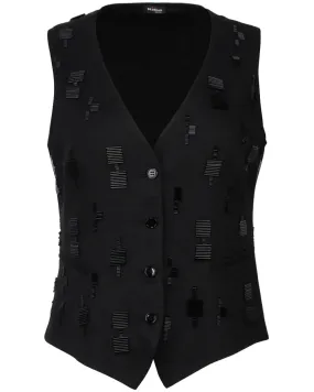 Black Linen Embroidered Vest