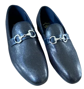 Black Men's Fashion Design Sequins Shoes Slip-On Sliver Buckle Loafers