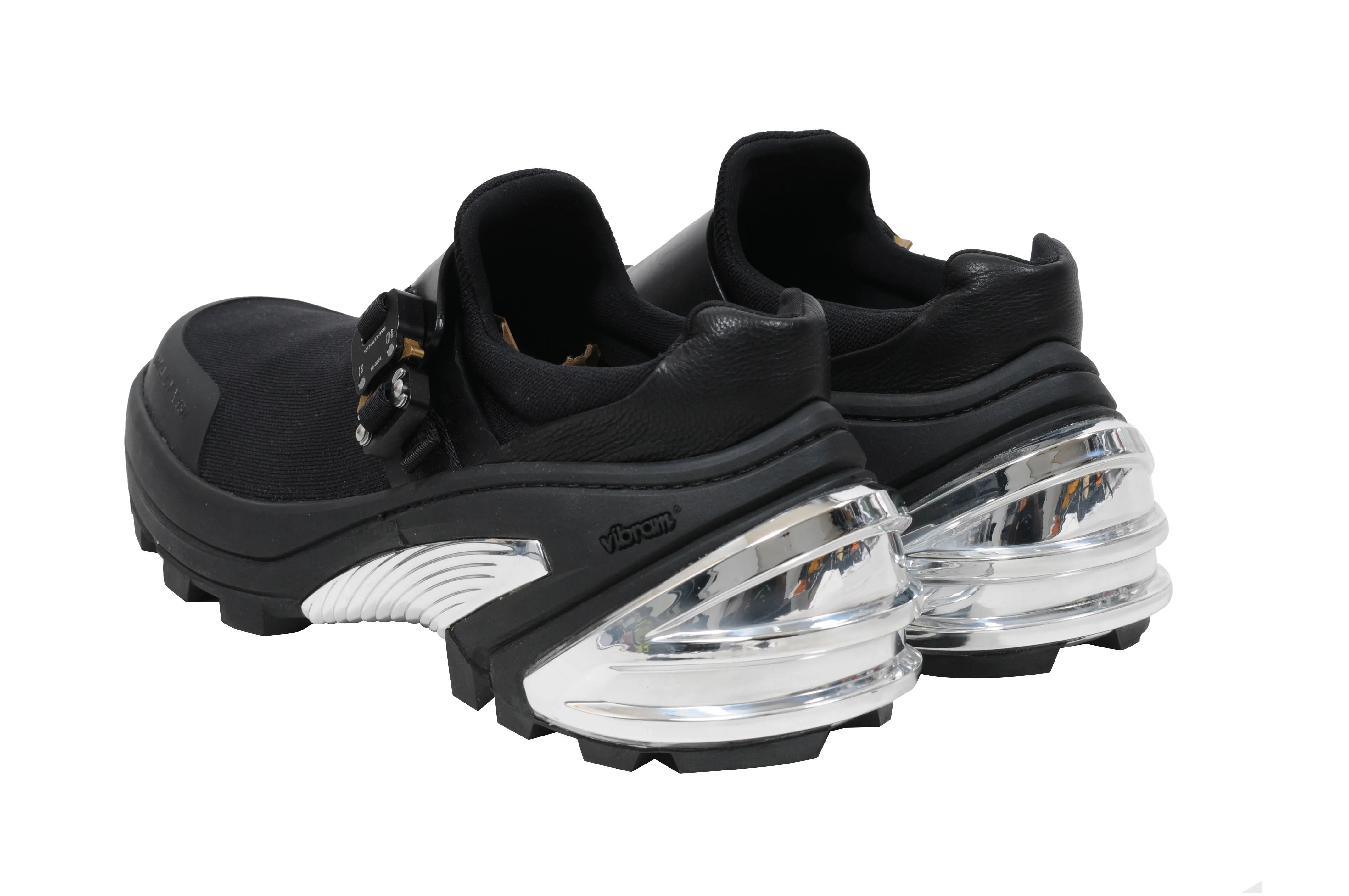 Black Mesh Buckle Vibram Sole Low Top Sneakers