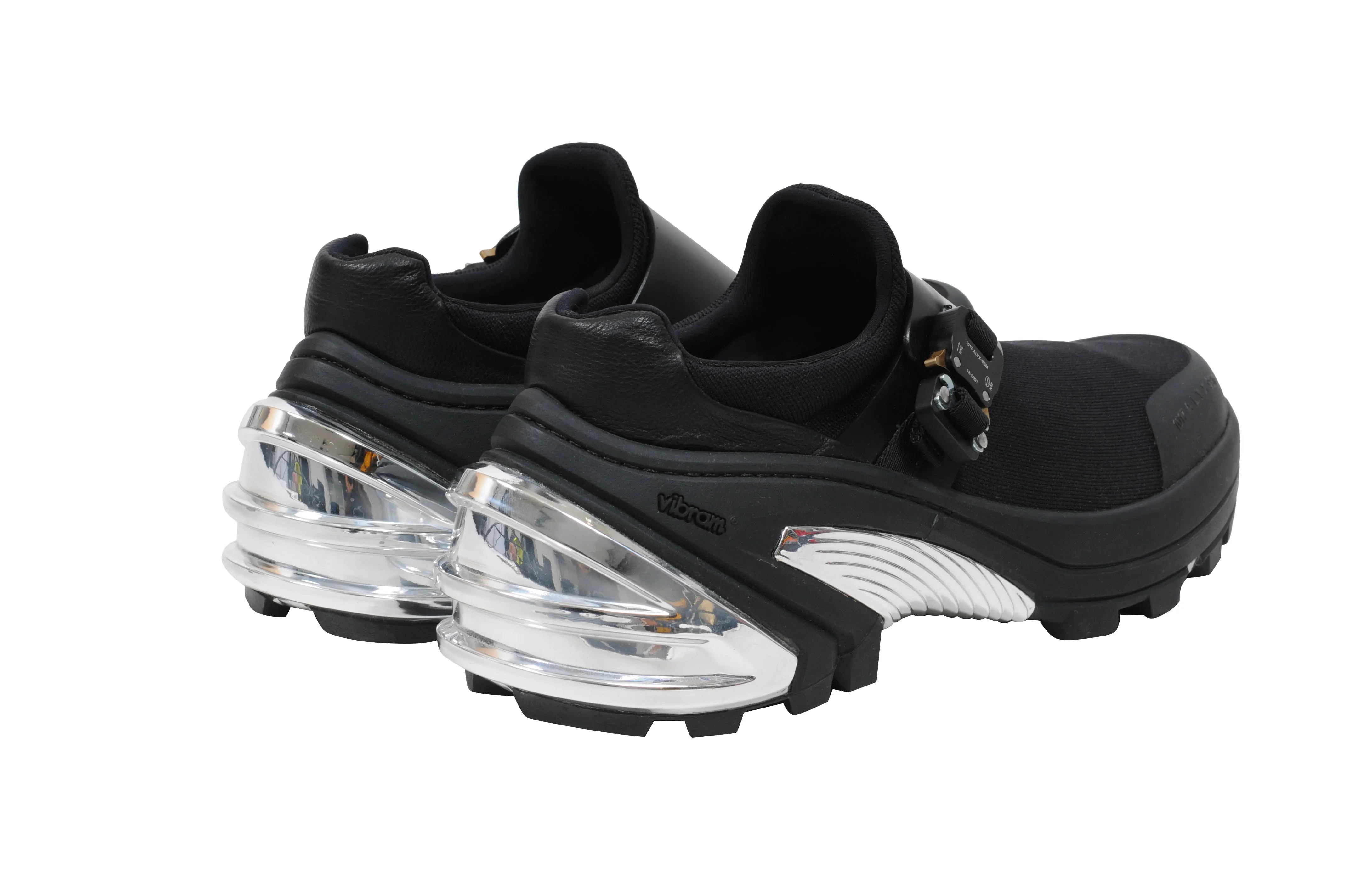 Black Mesh Buckle Vibram Sole Low Top Sneakers