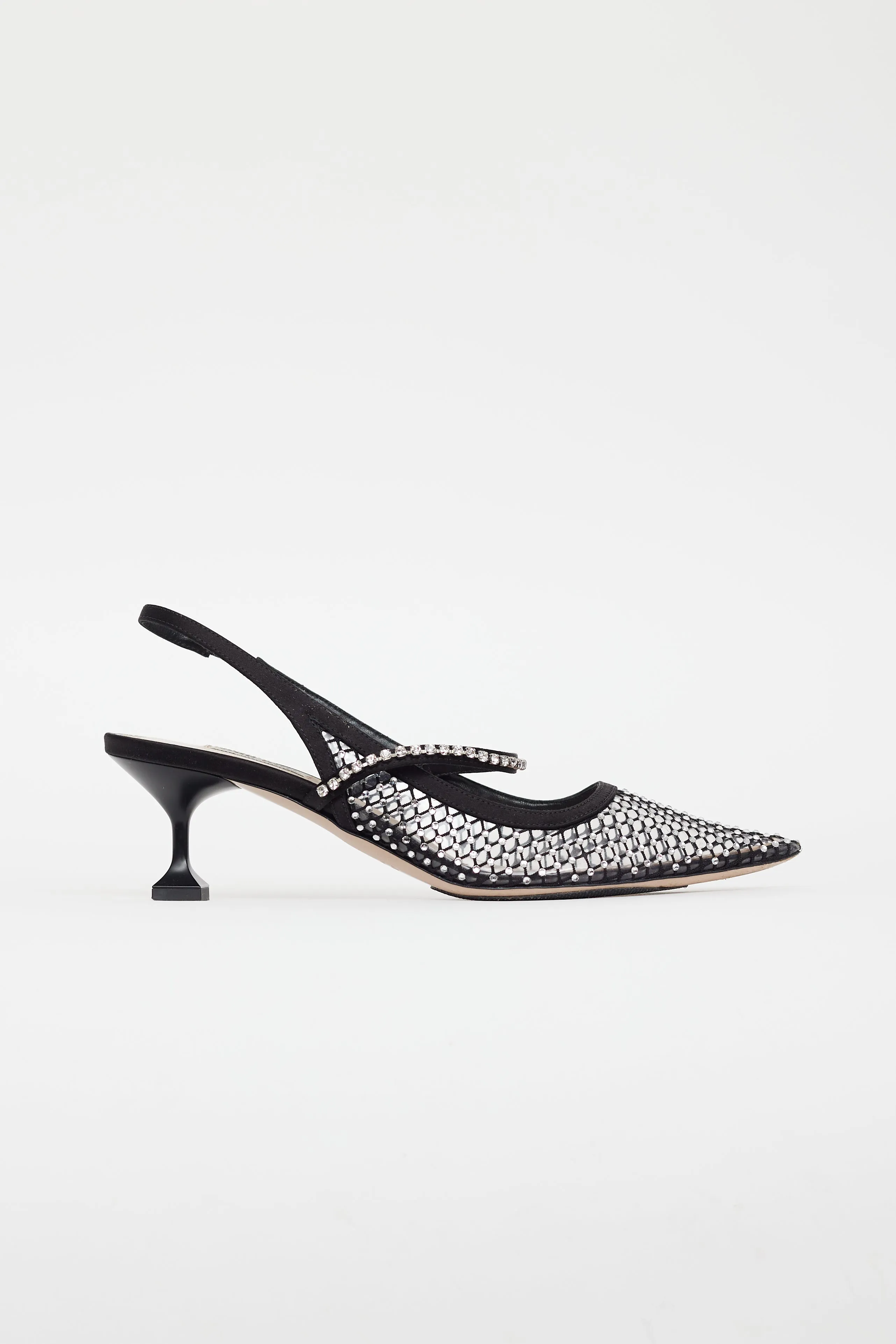 Black Mesh Crystal Slingback Heel